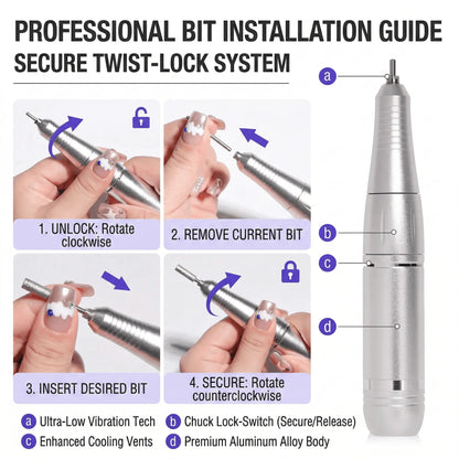 45000 RPM Electric Nail Drill - Rechargeable Portable E-File