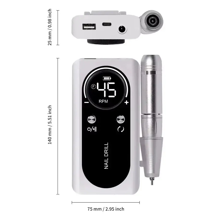45000 RPM Electric Nail Drill - Rechargeable Portable E-File